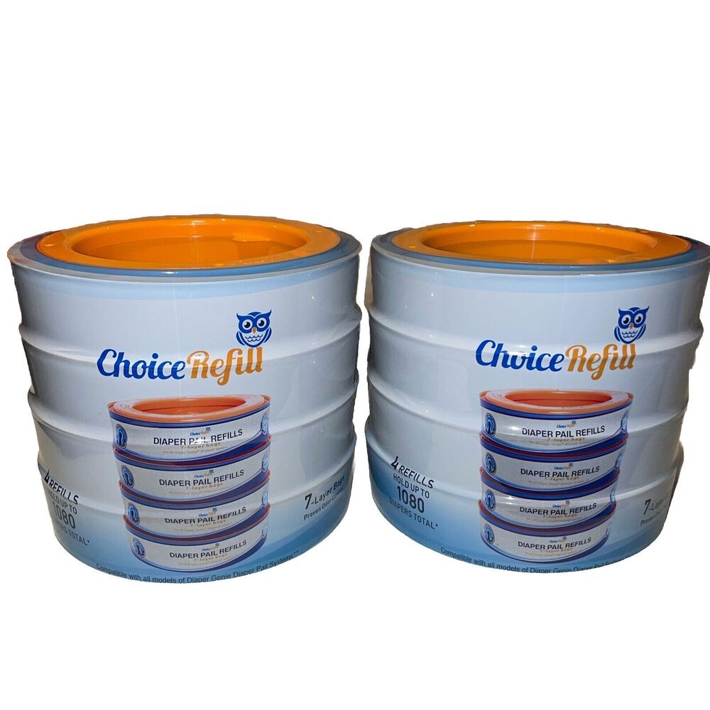 Choice Refill Diaper Pail Liners, Two 4-Pack with 1080 Count compatible w/ genie